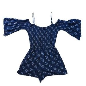 Hollister Flutter Sleeve Floral Romper, Navy Blue & Purple, NWOT, Size M